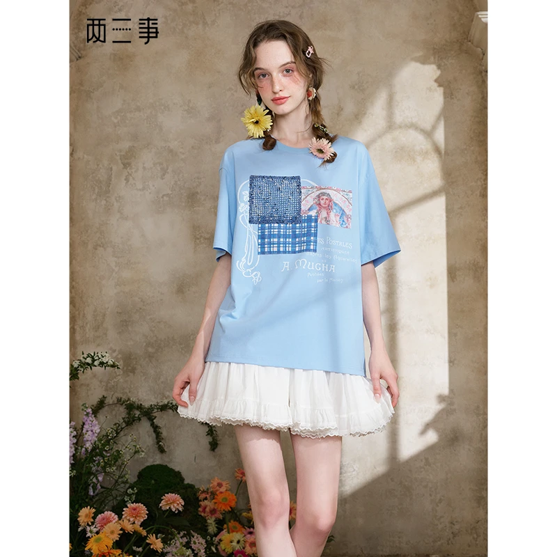 两三事叠影画境小清新印花短袖t恤