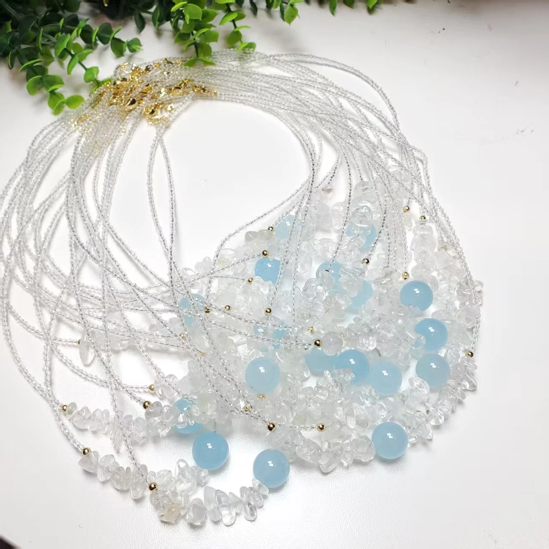 P277【赵小姐】天然白水晶+海蓝宝+925+尖晶石项链多样式发其一