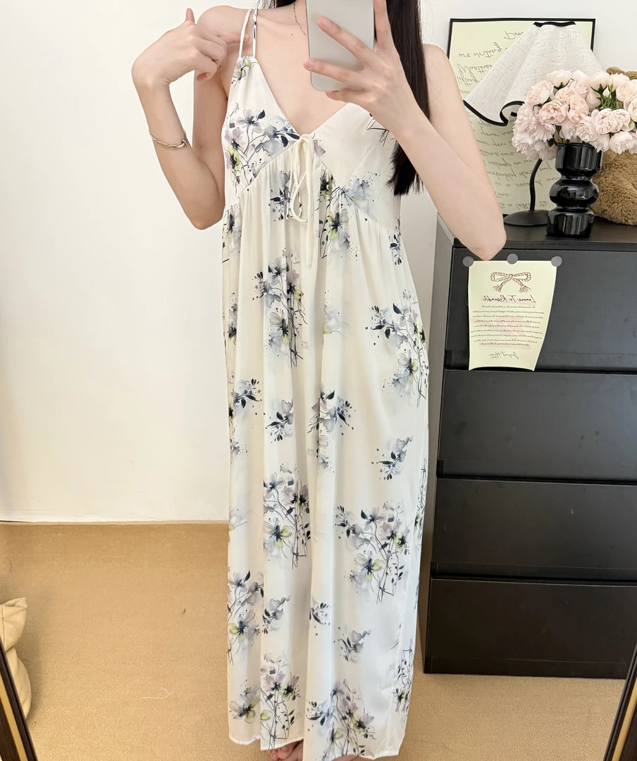 【雾岛花语】新款睡裙女春夏季性感高级冰丝露背吊带睡裙可外穿