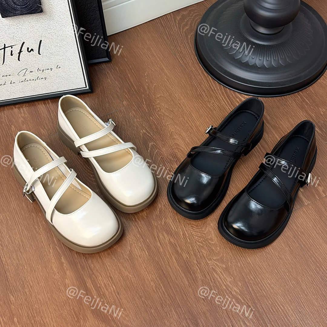 2025年新款复古双排斜带百搭低跟JK玛丽珍气质单鞋女