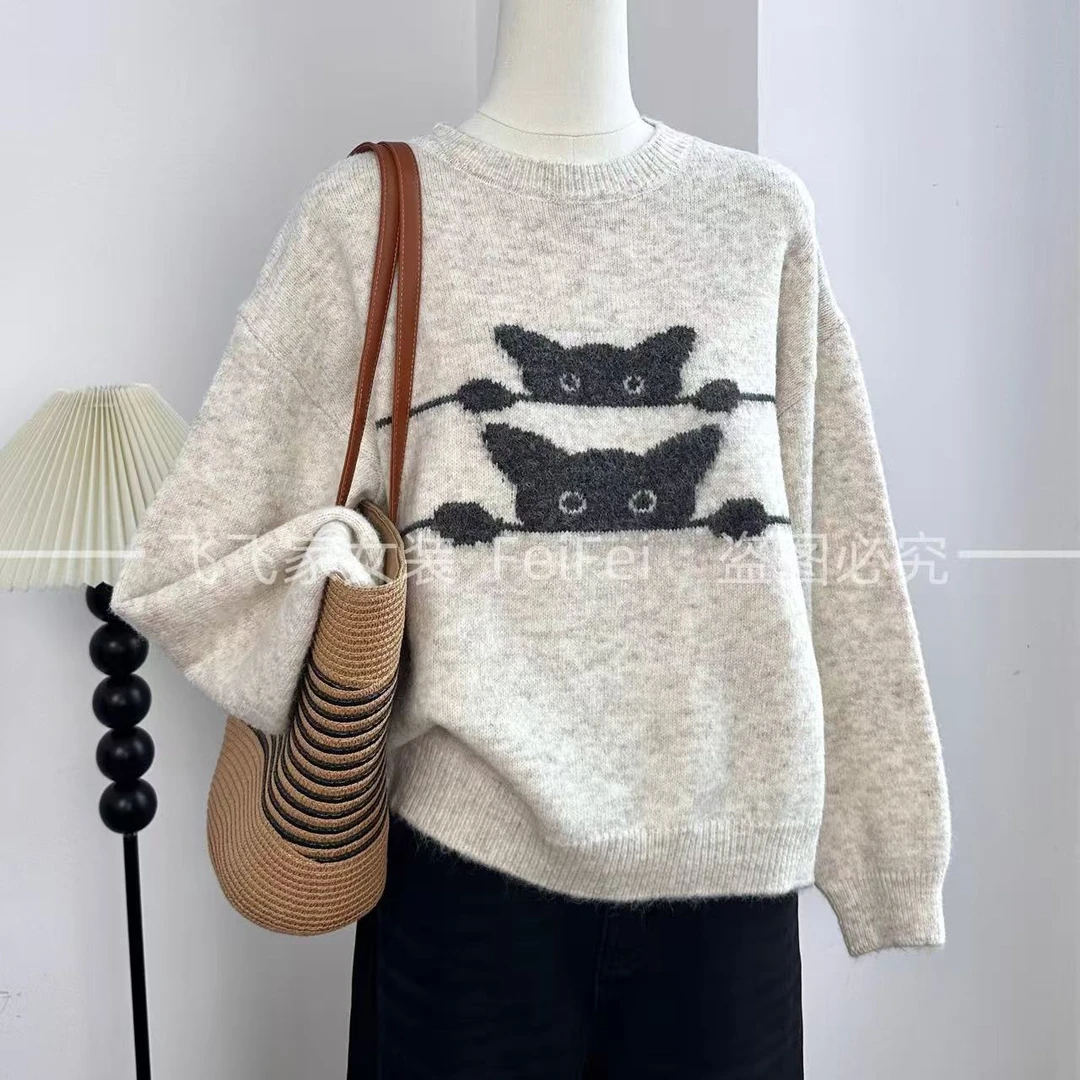 飞飞家1驼绒小猫！！买手设计师款~气质高级感#毛衣显白女T155燕麦