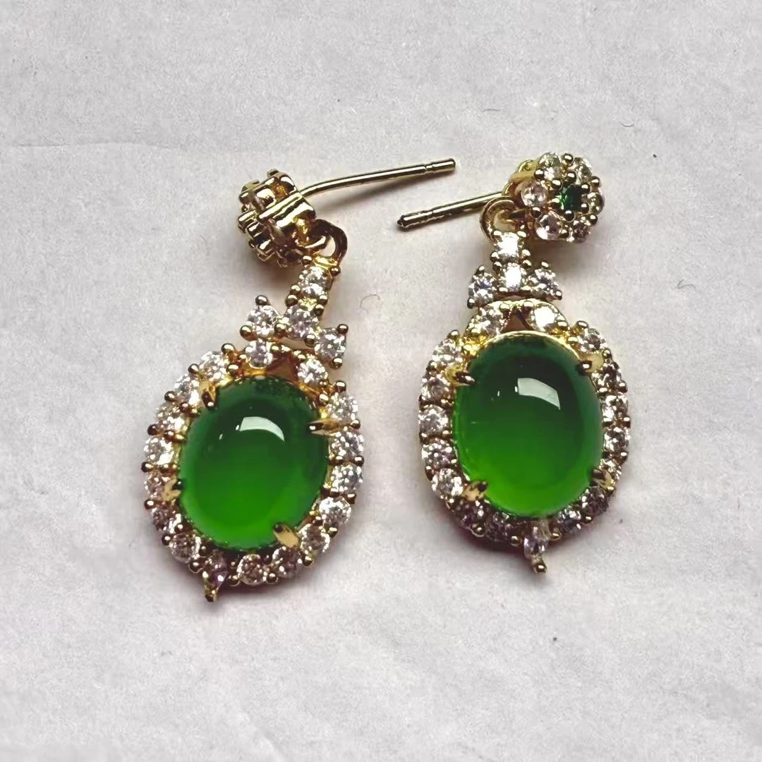 F36-天然  高端  大气   -时尚  绿玉髓 耳饰