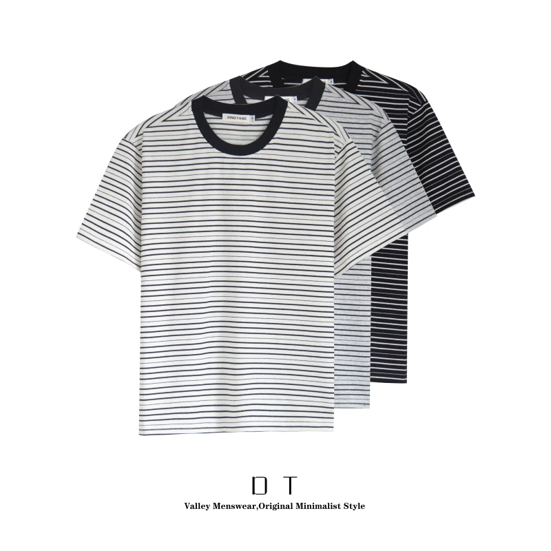(DT男装7777)夏季圆领短袖条纹T恤时尚休闲百搭透气宽松情侣装