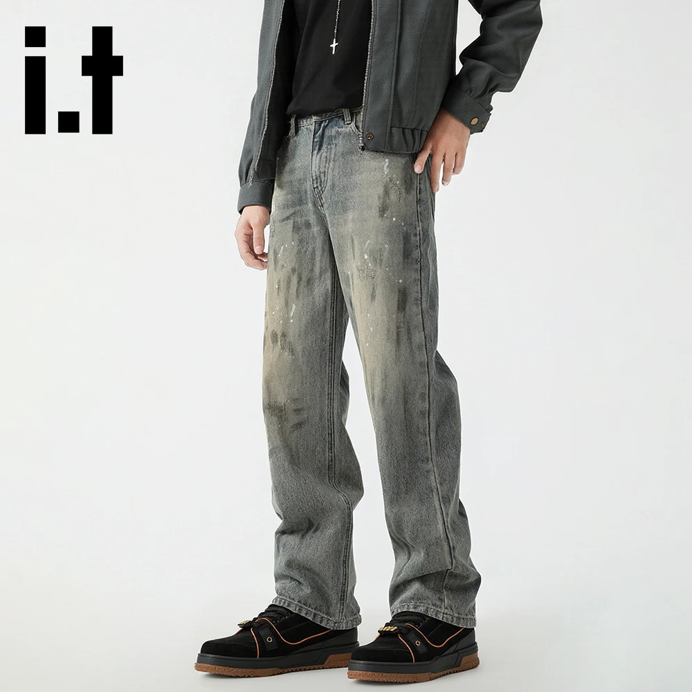 it:CHOCOOLATE潮牌复古水洗牛仔裤男款中腰直筒宽松长裤秋季新款