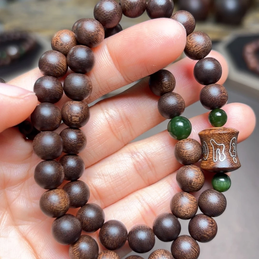 沉香手串越南富森红土古董料08➕竹节沉香木雕