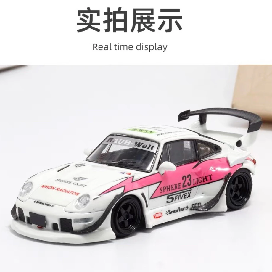 SW 1:64 保时 捷 RWB 993 粉色闪电夜光涂装低尾翼仿真合金车模