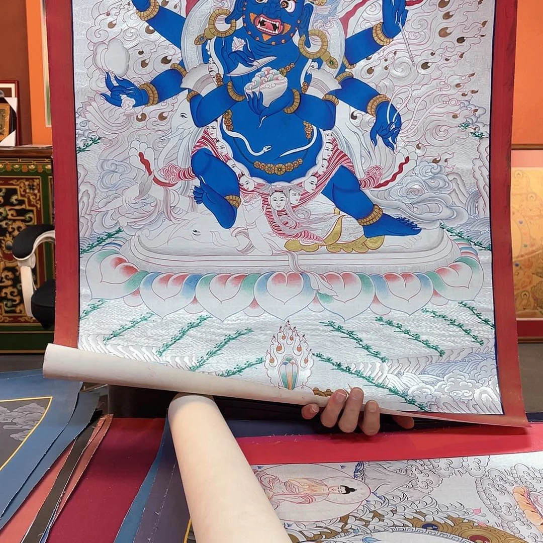 装裱画50×75纯手绘银箔大黑天