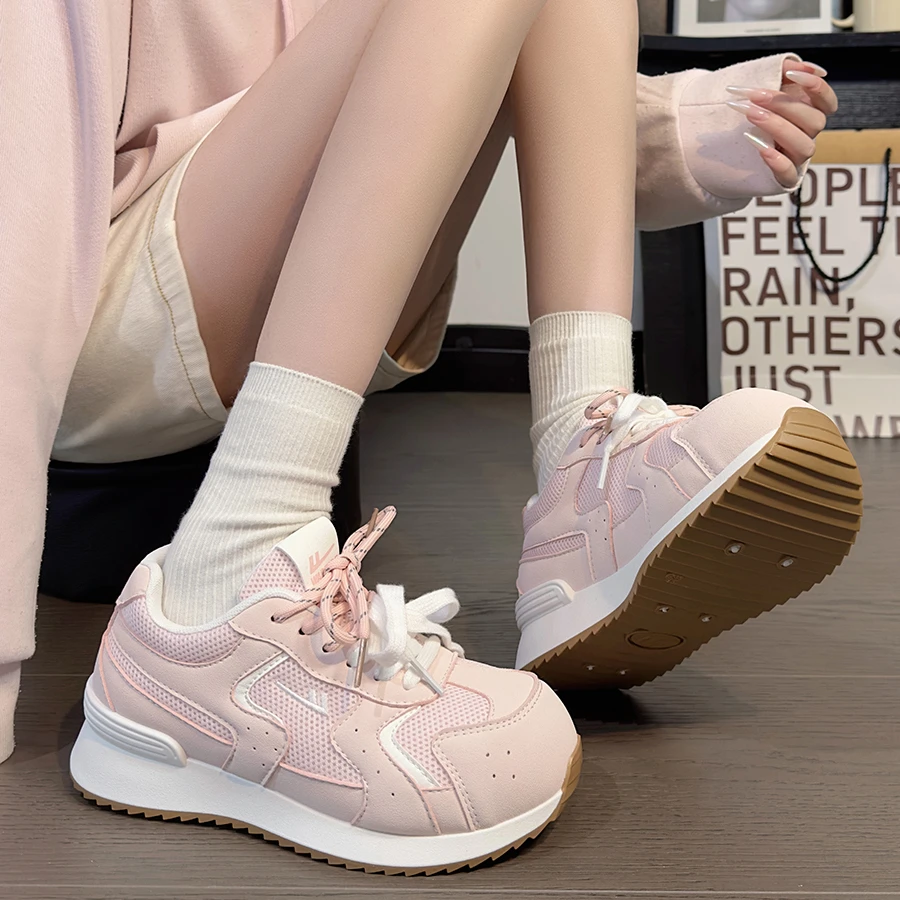 回力樱花粉厚底德训鞋女2025新款夏季网面透气休闲鞋百搭休闲鞋女