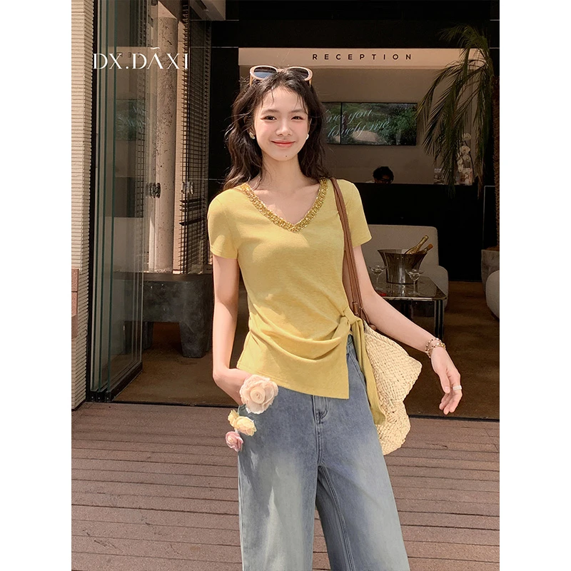 代大喜【松弛夏日】短袖女款爆款2025新款T恤百搭半袖纯色针织上衣