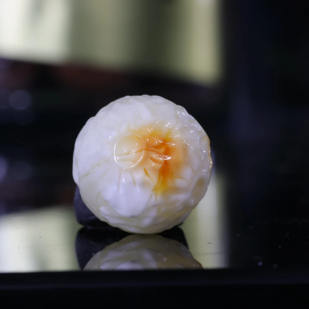 15蜜蜡圆珠珠子顶珠天然精工雕刻陨石纹珠子白蜡沁色蜜蜡配饰w44