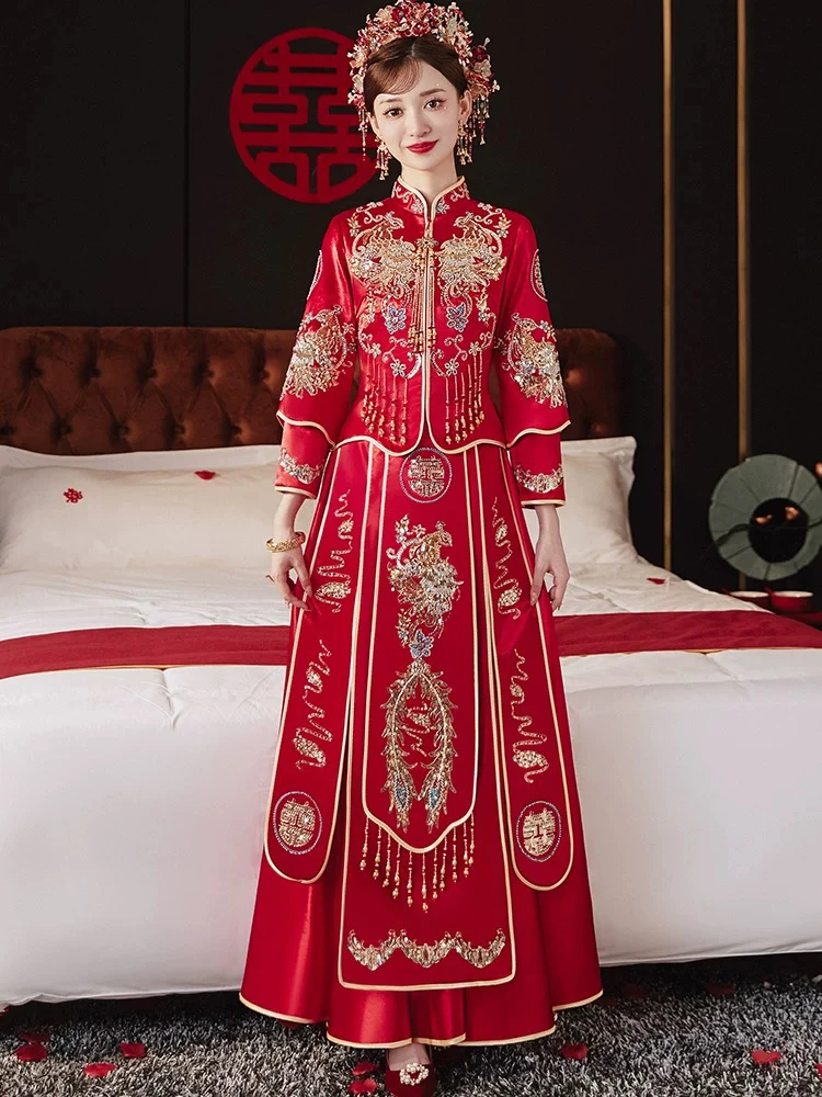 直播链接断码特价秀禾服新娘结婚礼服龙凤褂红色出阁服中式嫁衣女