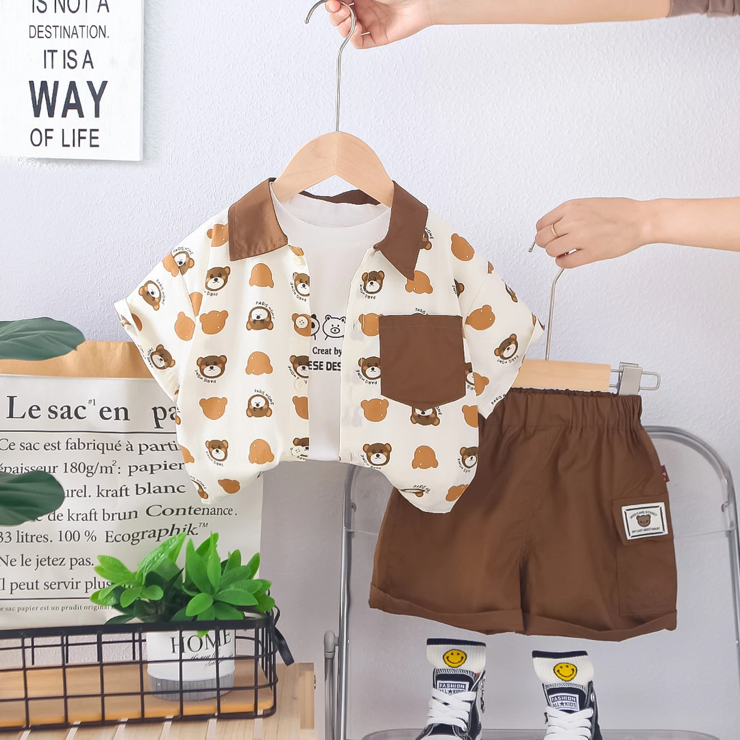 新款夏季2025男童短袖夏装套装洋气宝宝儿童衣服帅气三件套