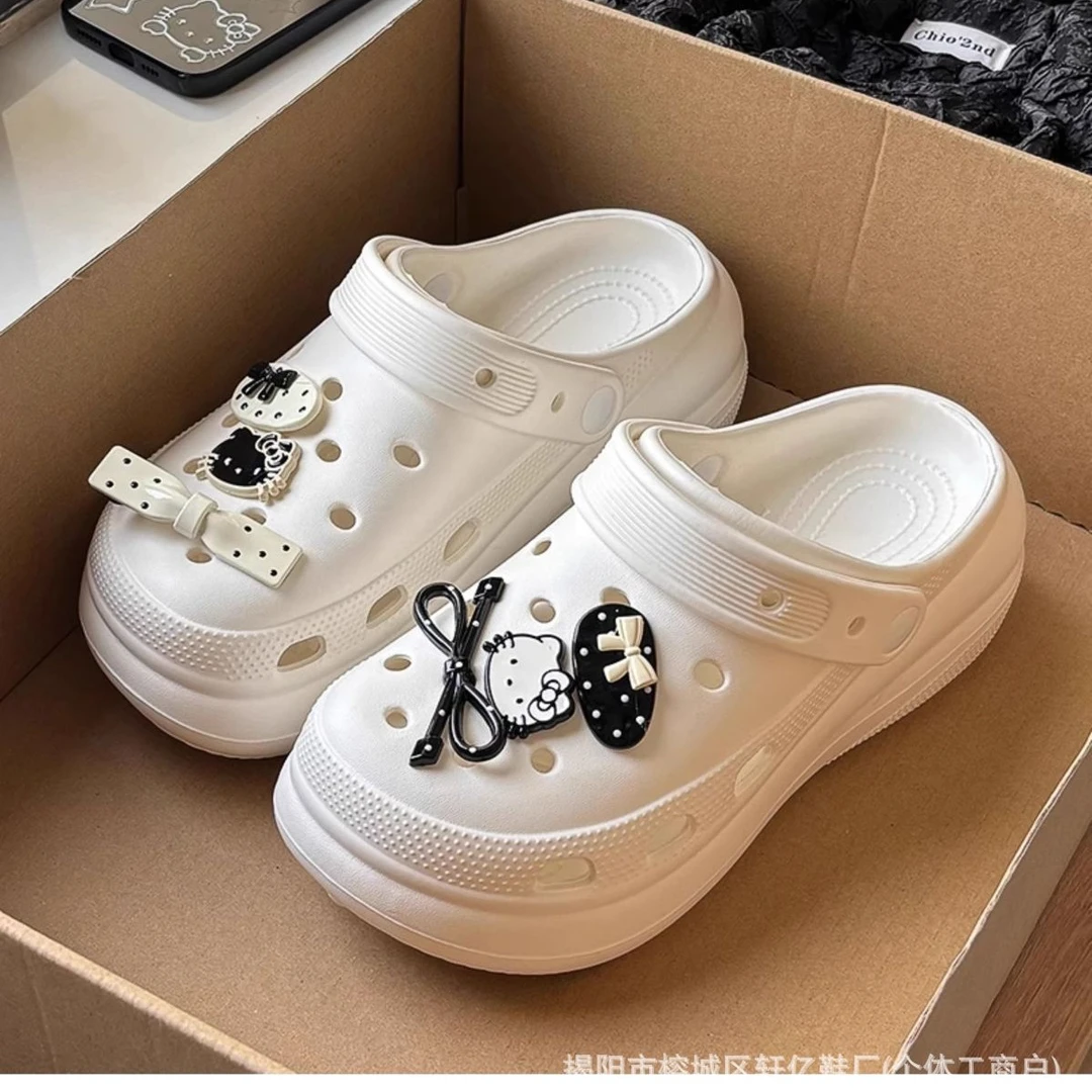 可爱蝴蝶结猫咪厚底洞洞鞋女外穿2025夏季新款踩屎感沙滩包头拖鞋
