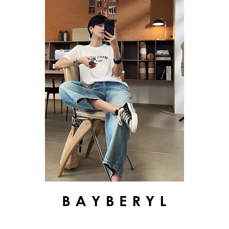 BAYBERYL老贝前进T*做旧字母休闲圆领百搭夏短袖T恤NT5E2222