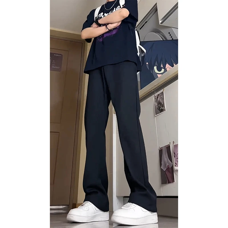 黑色西裤男款cleanfit美式显瘦直筒微喇裤子垂坠感西装柳叶弯刀裤