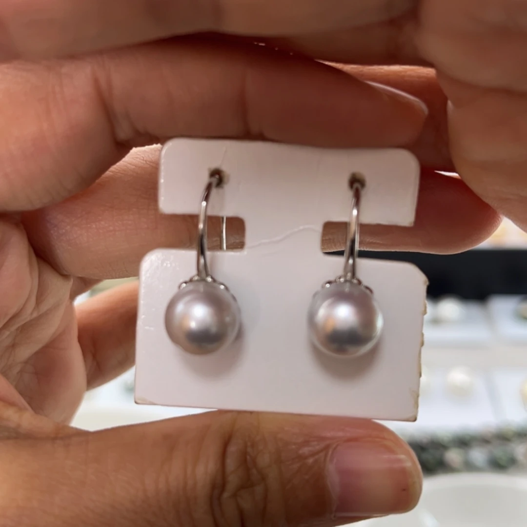 【闪购商品】海水珍珠耳饰银S925镶嵌9-10mm澳白