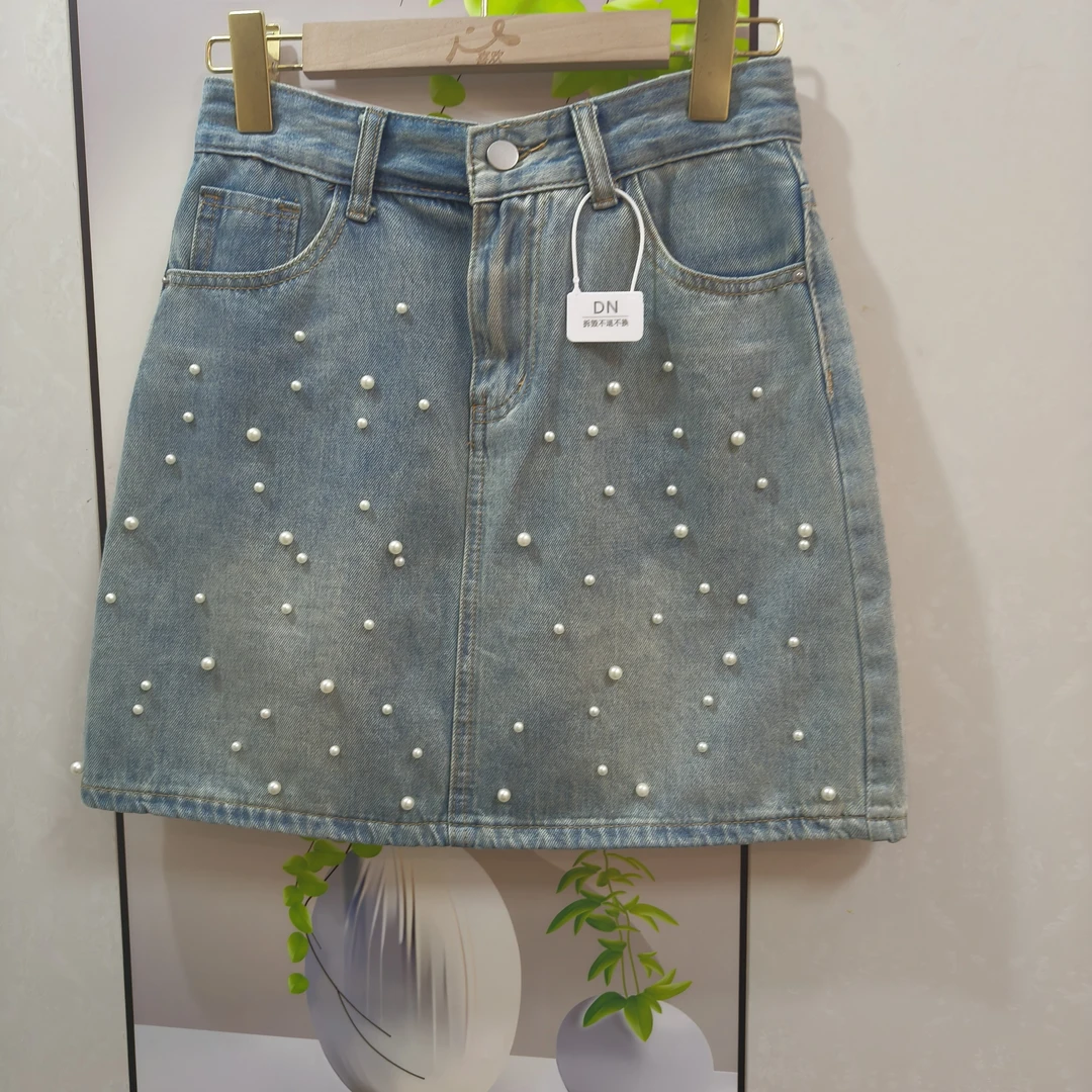 夏季新款高腰显瘦防走光A字蓝色牛仔短裙女半身裙