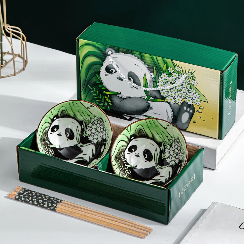 【甄选】熊猫陶瓷碗筷套装卡通餐具伴手礼