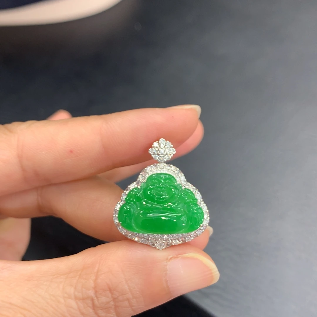 翡翠18K金镶嵌吊坠(不含链)