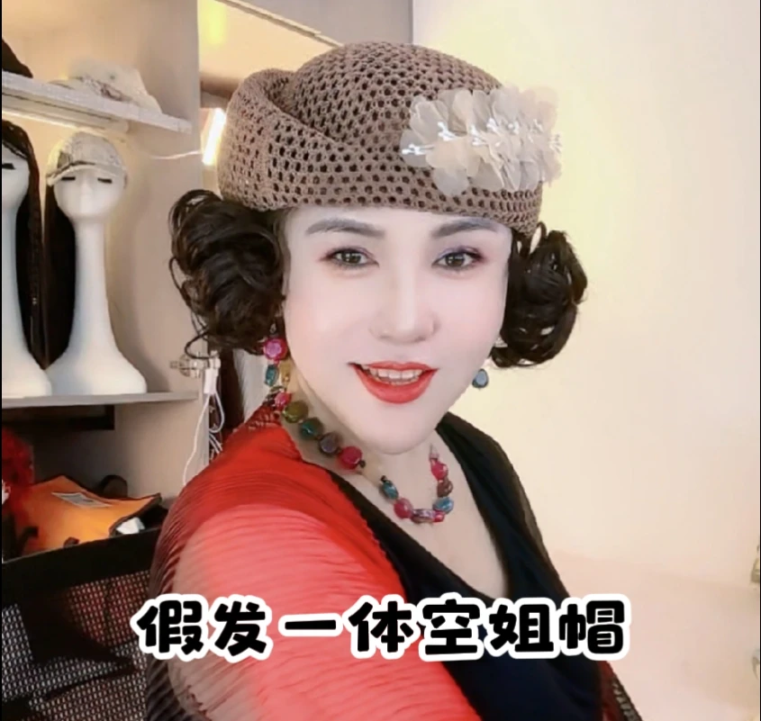 假发一体夏季镂空串花空姐帽女帽时尚韩版甜美优雅贝雷帽网红帽子