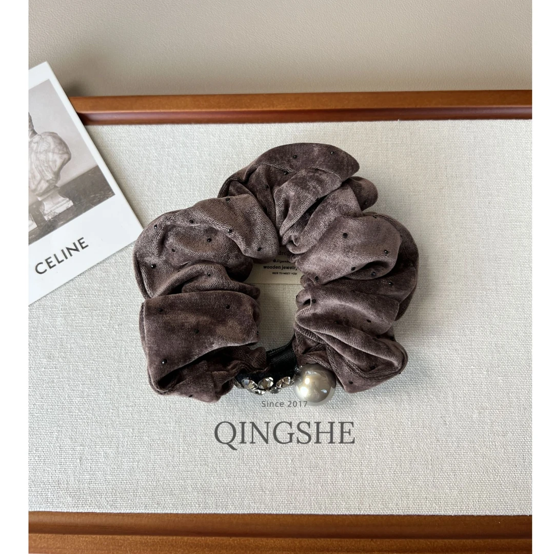 <深巧时光>韩国25发圈雪尼尔绒烫钻复古韩版优雅百搭