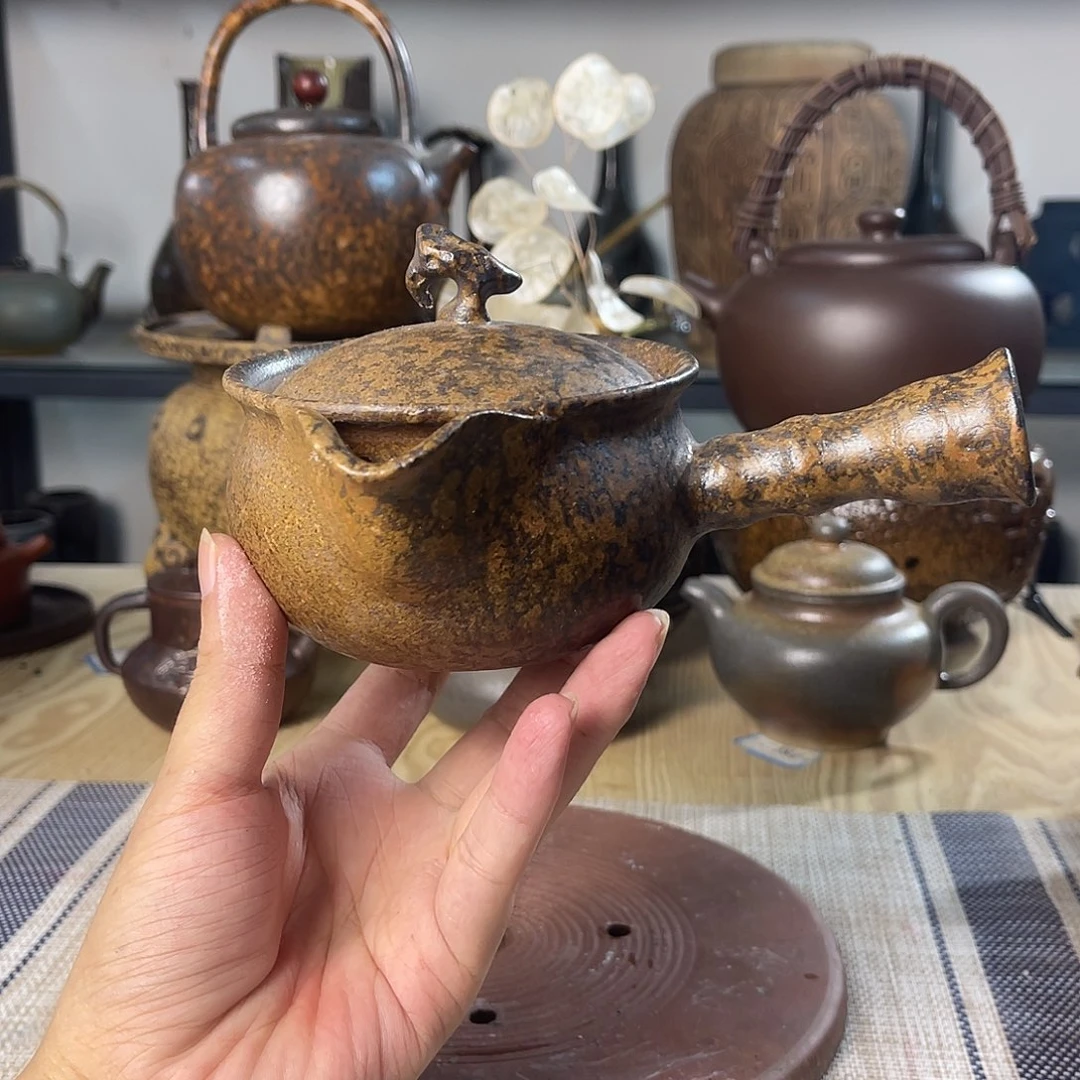 碟紫砂粗陶实用茶壶