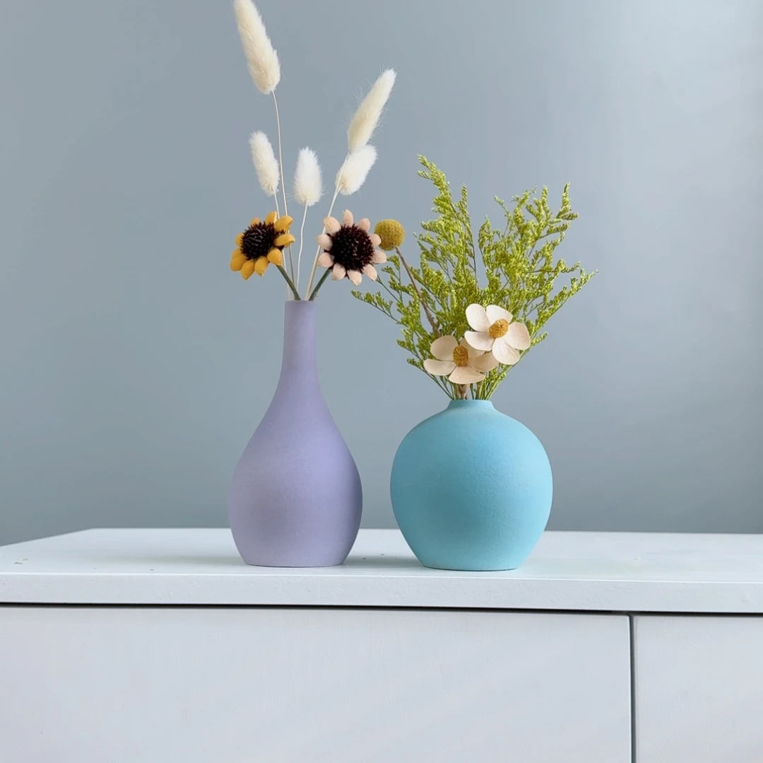 摆件陶瓷小花瓶含花总高约20-30cm