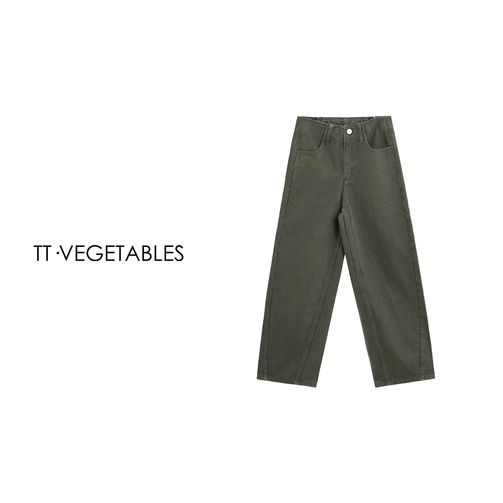 噢芬/小个子【酥球】纯棉设计师无腰百搭显瘦直筒磨毛牛仔裤522160