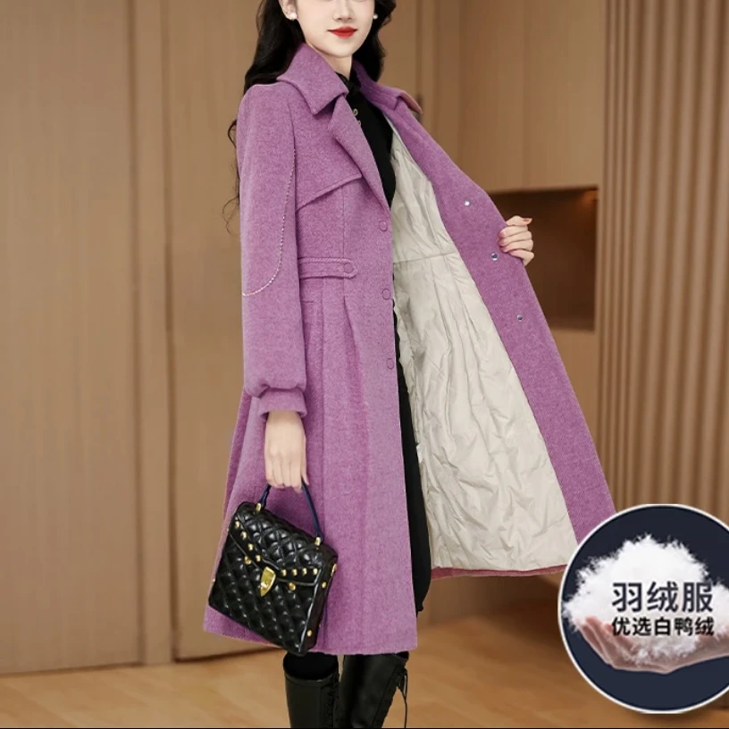 【羽绒服】大衣女冬新款今年流行2025收腰中长款保暖加绒显瘦时尚女