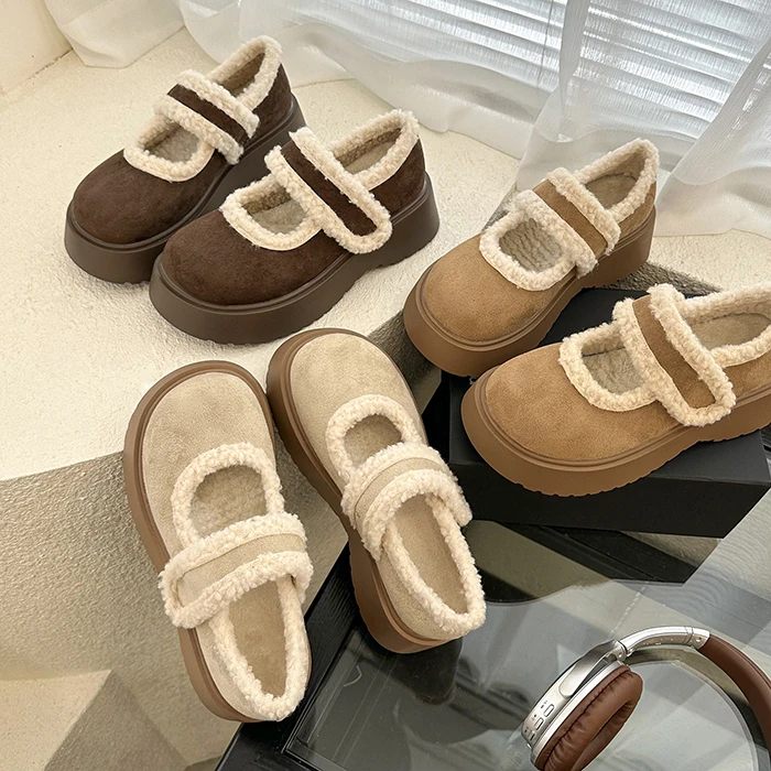 加绒厚底保暖外传防滑小个子勃肯鞋秋冬休闲时尚增高舒适毛毛鞋