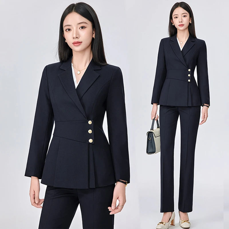 气质西装套装女时尚秋冬商务面试女神范修身通勤韩版工作服9811
