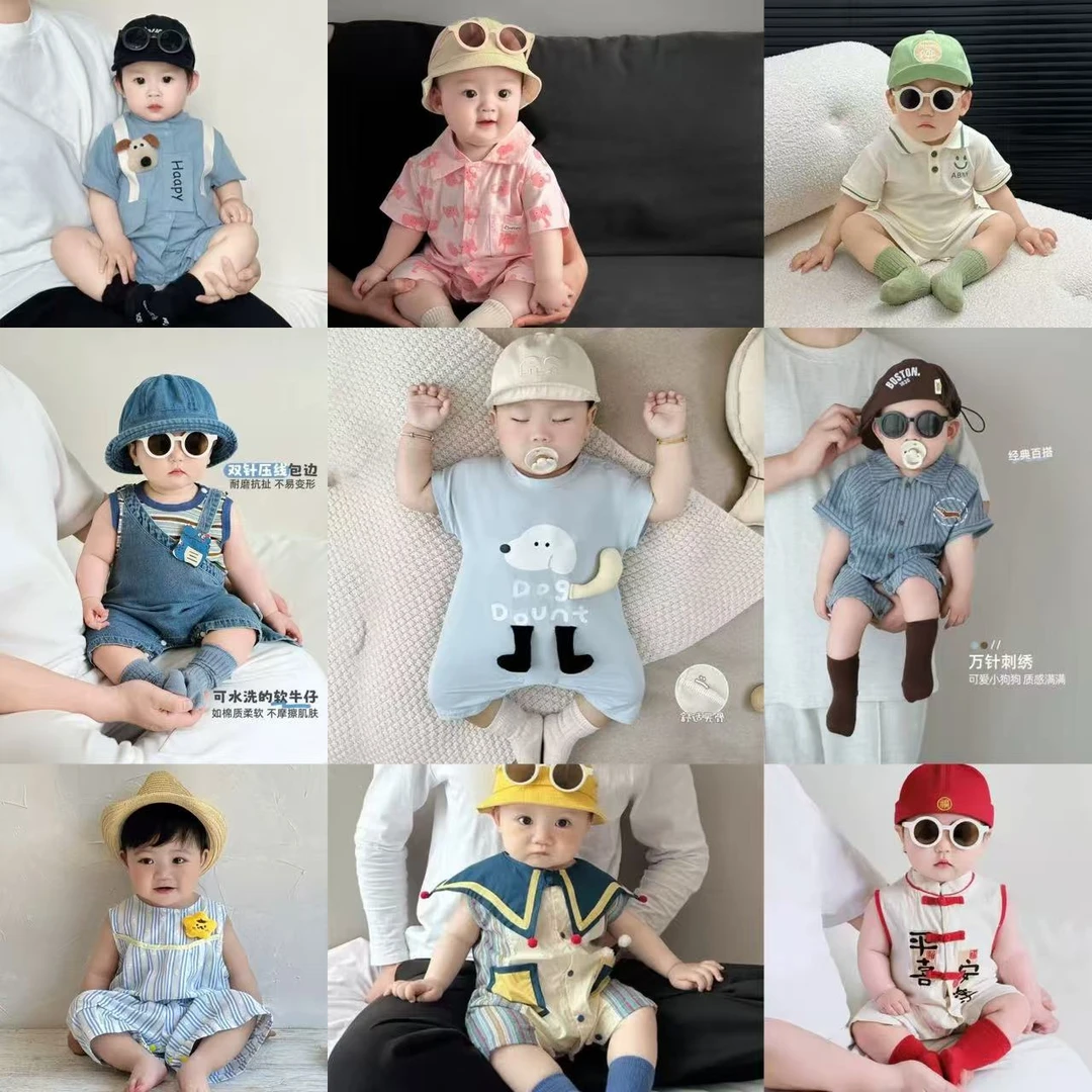 301-婴儿衣服夏季薄款男宝宝短袖连体衣婴幼儿夏装外出服套装