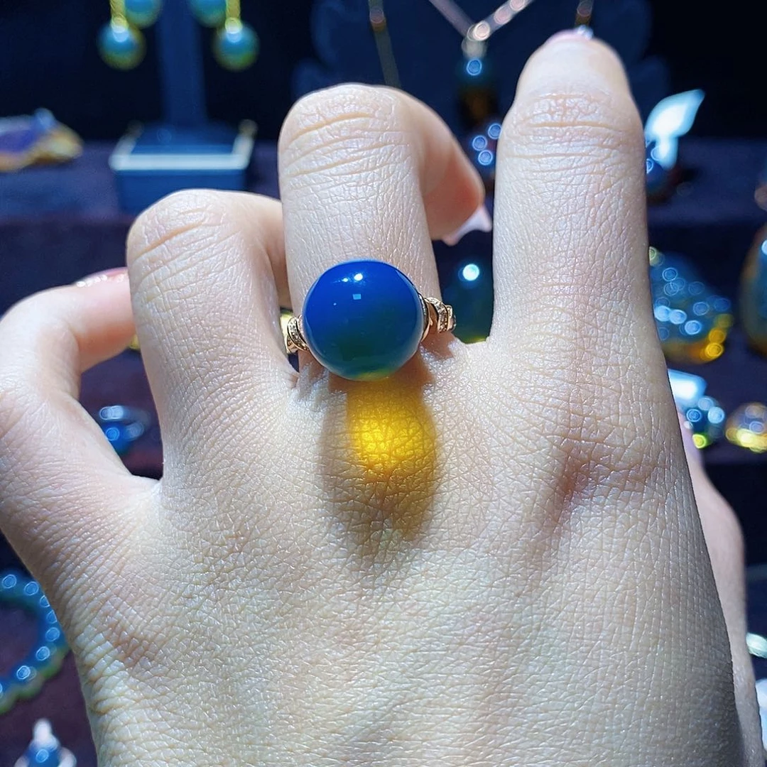 蓝珀戒指银S925镀金镶嵌尺寸12➕