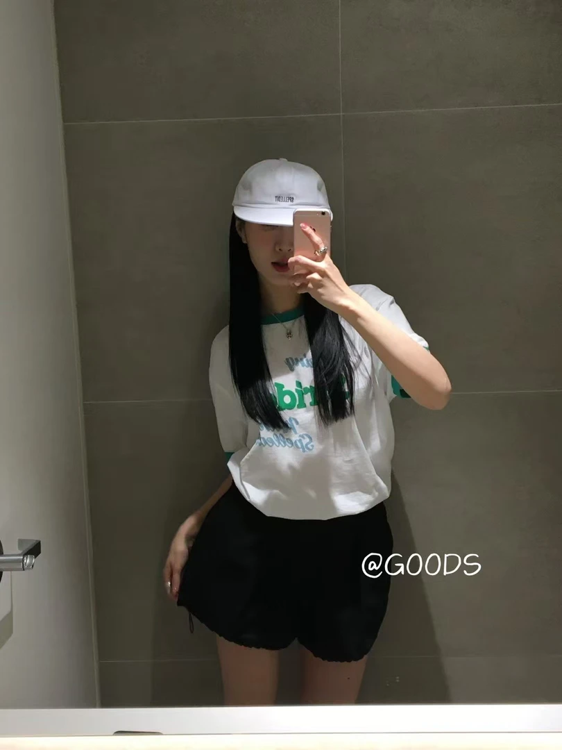 SPELLEDIT 2025夏季 锁边绿色字母短袖T恤 NO退NO换