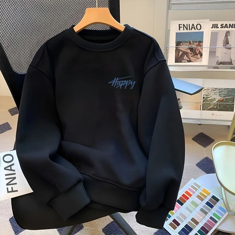 雅鹿男装宽松休闲韩版潮流圆领保暖运动加绒加厚印花上衣卫衣