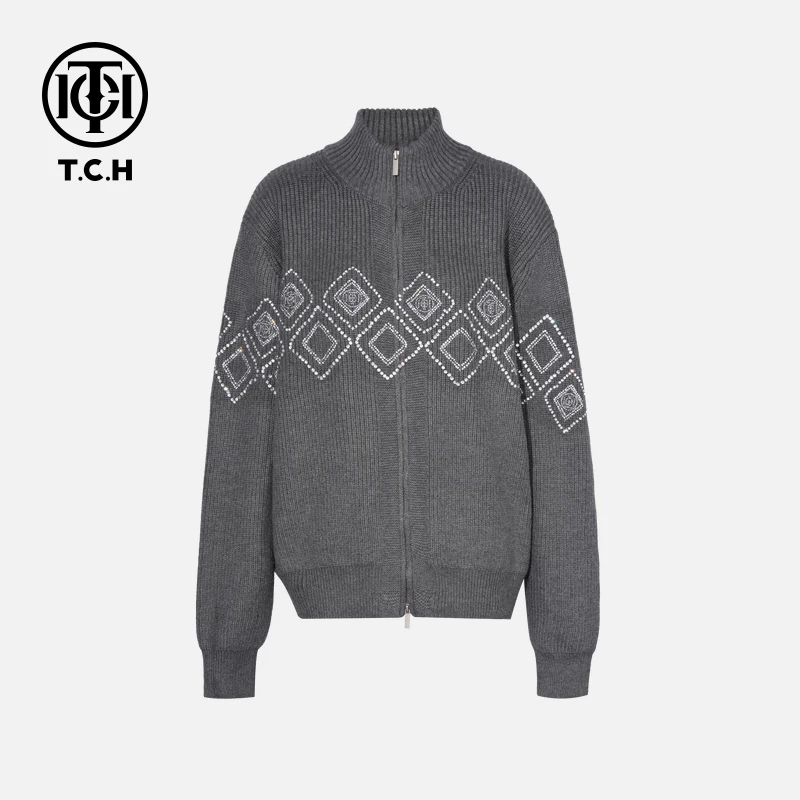 TCH轻奢烫钻工艺秋季时尚慵懒感百搭圆领外套T75C17E5012私服tch