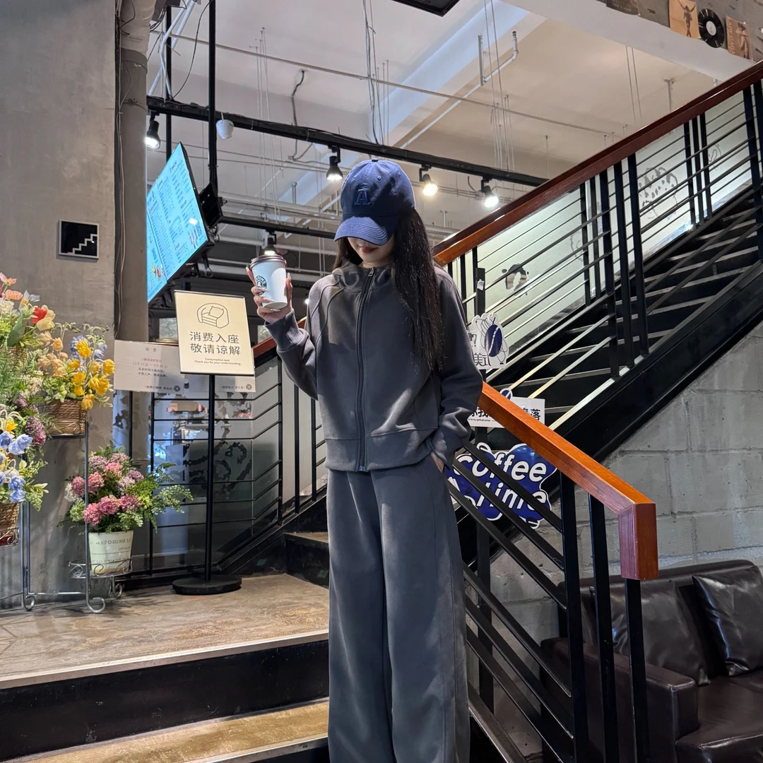 [清仓]时尚套装运动百搭连帽秋冬加绒不加绒休闲宽松百搭套装1138