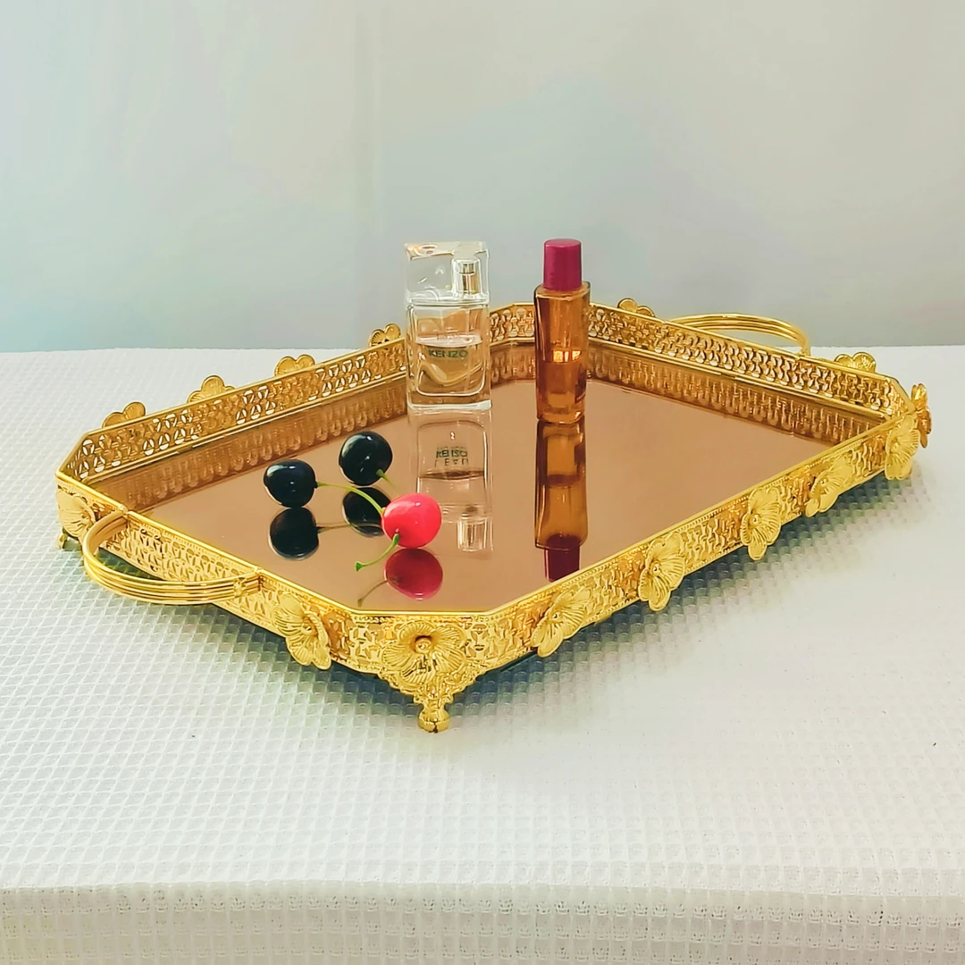 陶食记欧式奢华大号果盘装饰托盘茶盘手工雕花工艺品收纳盘