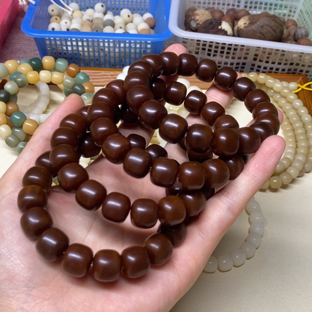 菩提根/象牙果吊坠焦糖色卡13老型桶珠手串