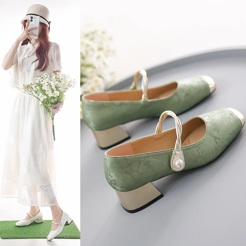中国风中式粗跟玛丽珍百搭浅口高跟女鞋方头春季新款一字单鞋