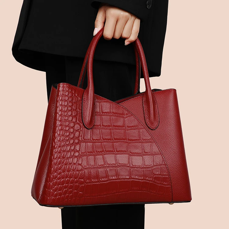 头层牛皮红色妈妈包2025新款大气品牌结婚包包手提包真皮斜挎女包