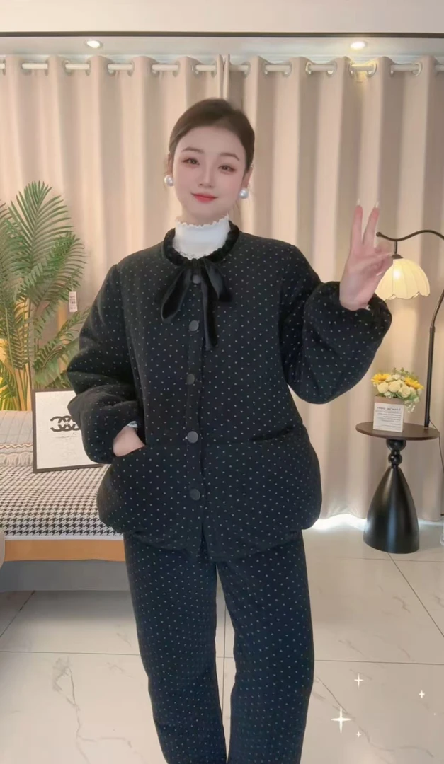三层加绒加厚家居服套装面包款韩版休闲可外穿