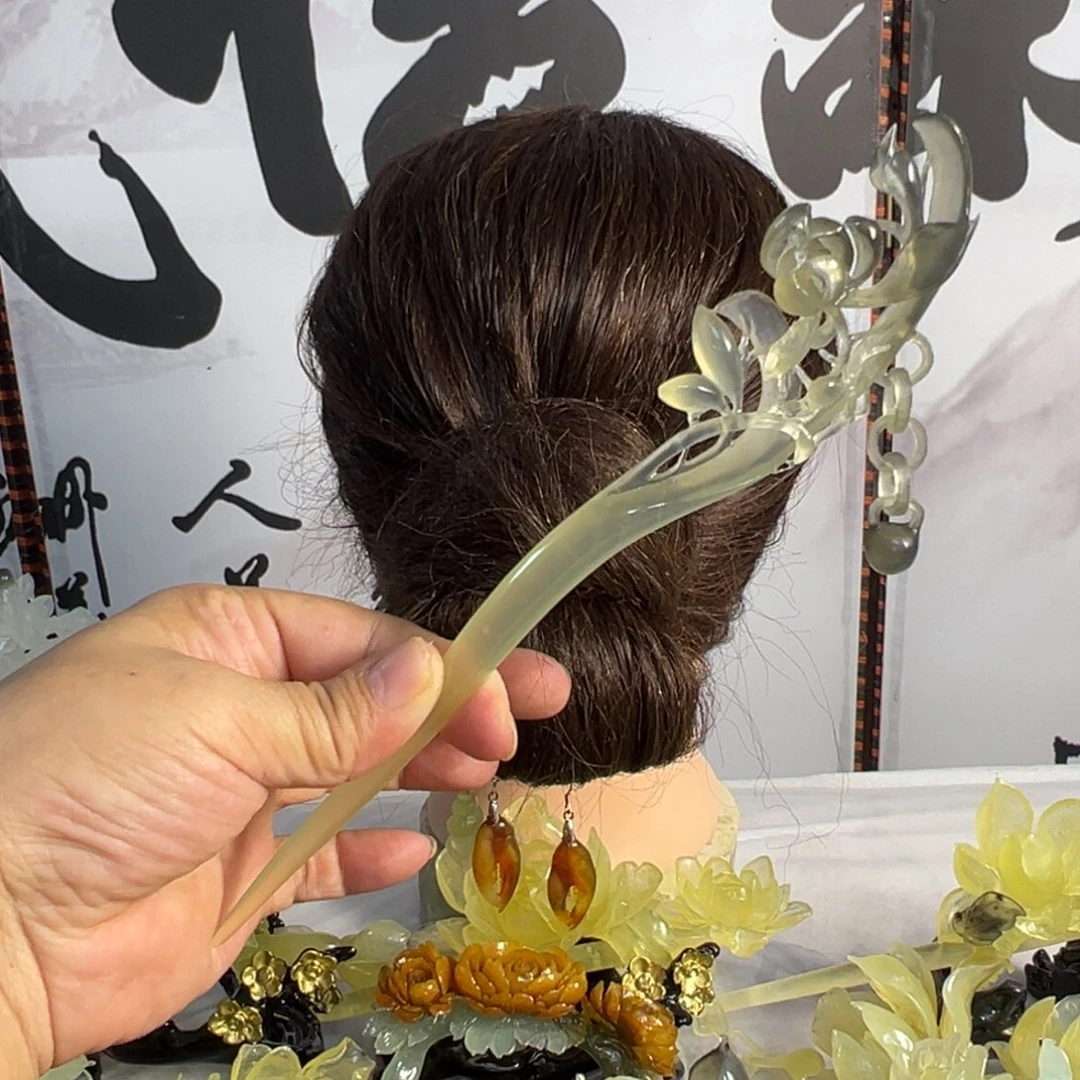 秋***果定制蛇纹石玉毛货发饰