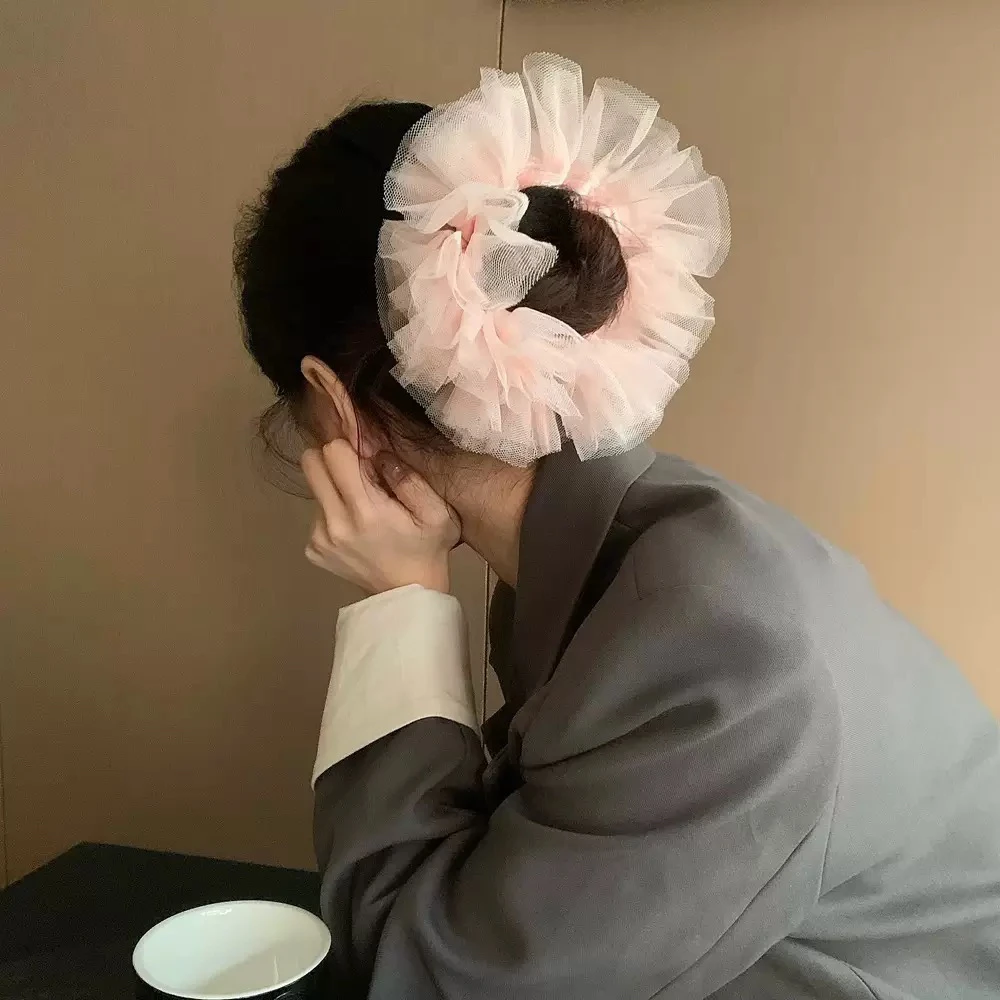 粉色重工蕾丝公主风芭蕾系列手作大肠发圈扎马尾发绳皮筋发饰