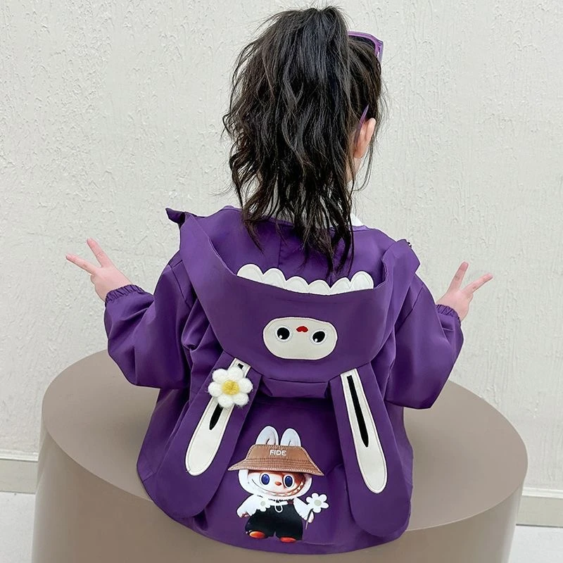 女童拉布布洋气外套春秋2025新款上衣宝宝蓝帽冲锋衣秋季儿童秋装