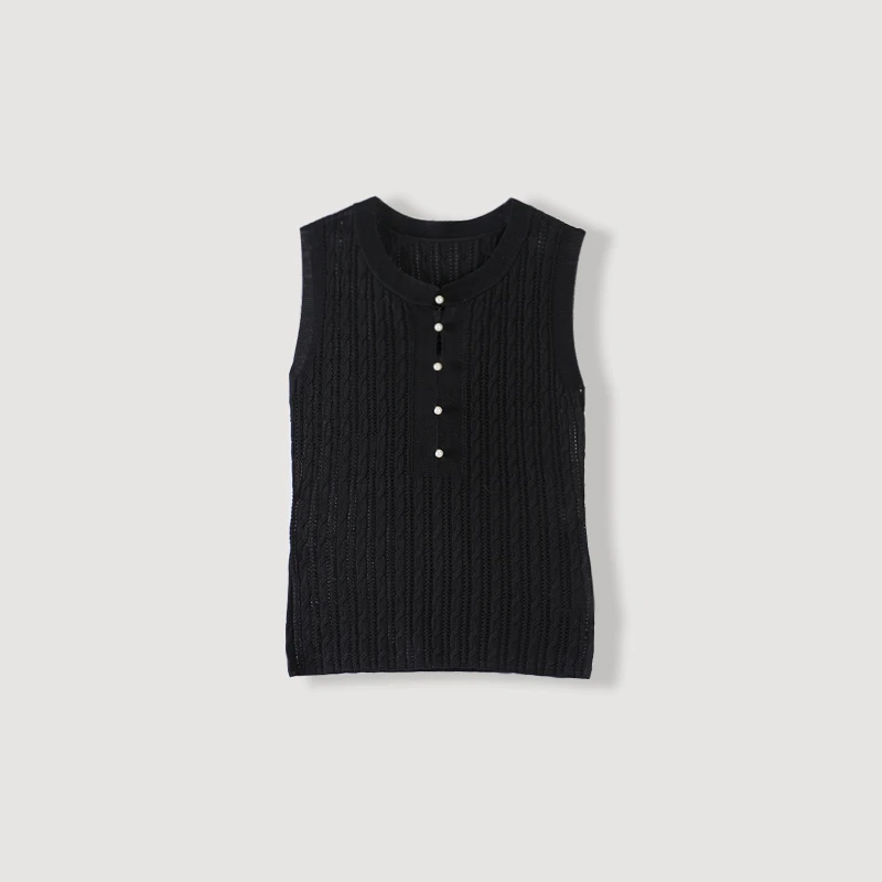 【西海岸】法式重工钉珠100%莱赛尔天丝材质无袖针织上衣25C4044