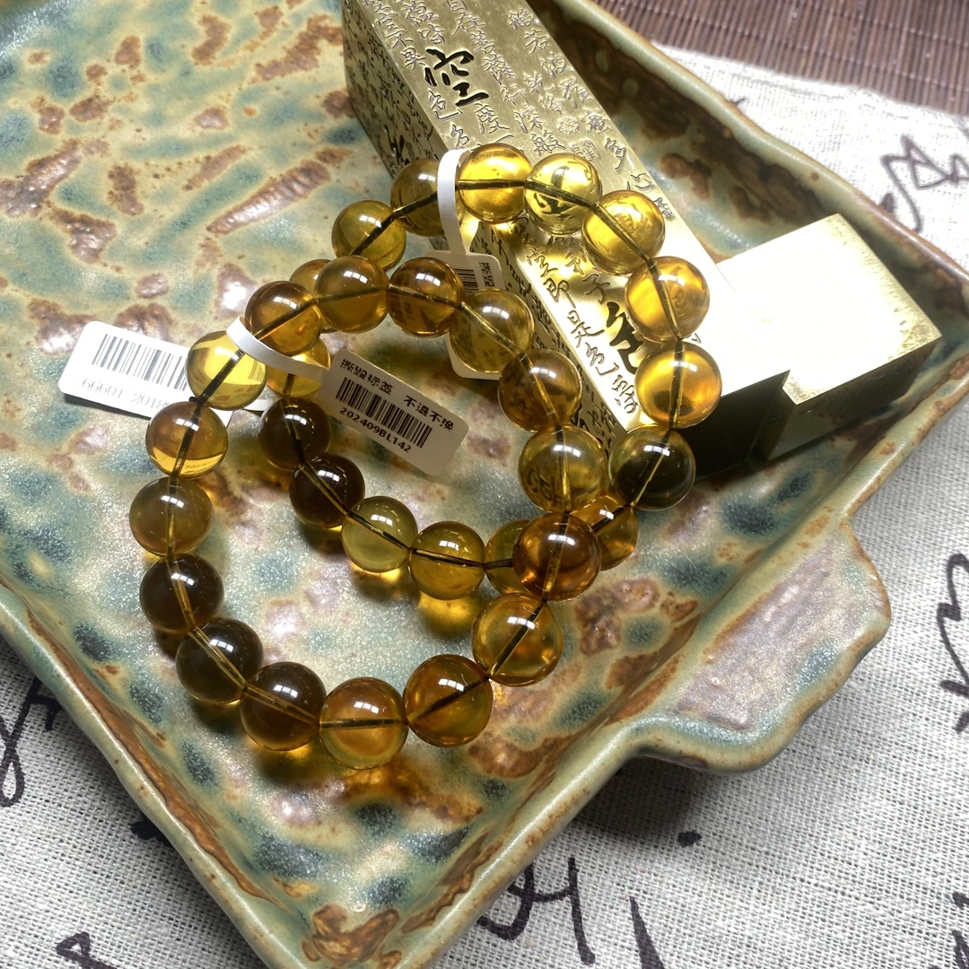 【哈轩文化 公子优选】琥珀金茶手串卡13mm（多样性发其一）18333