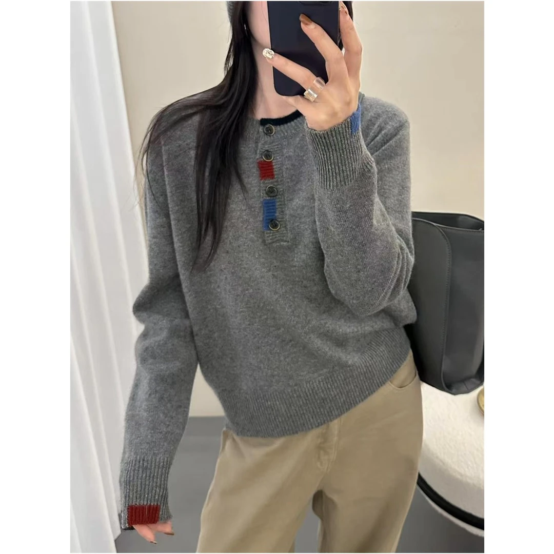 【线下同款】~高定款！圆领百搭休闲套头女针织毛衣B1743