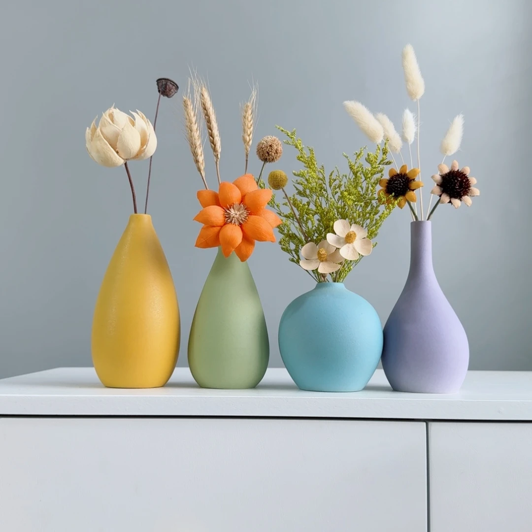 瓷片陶瓷小花瓶含花总高约20-30cm