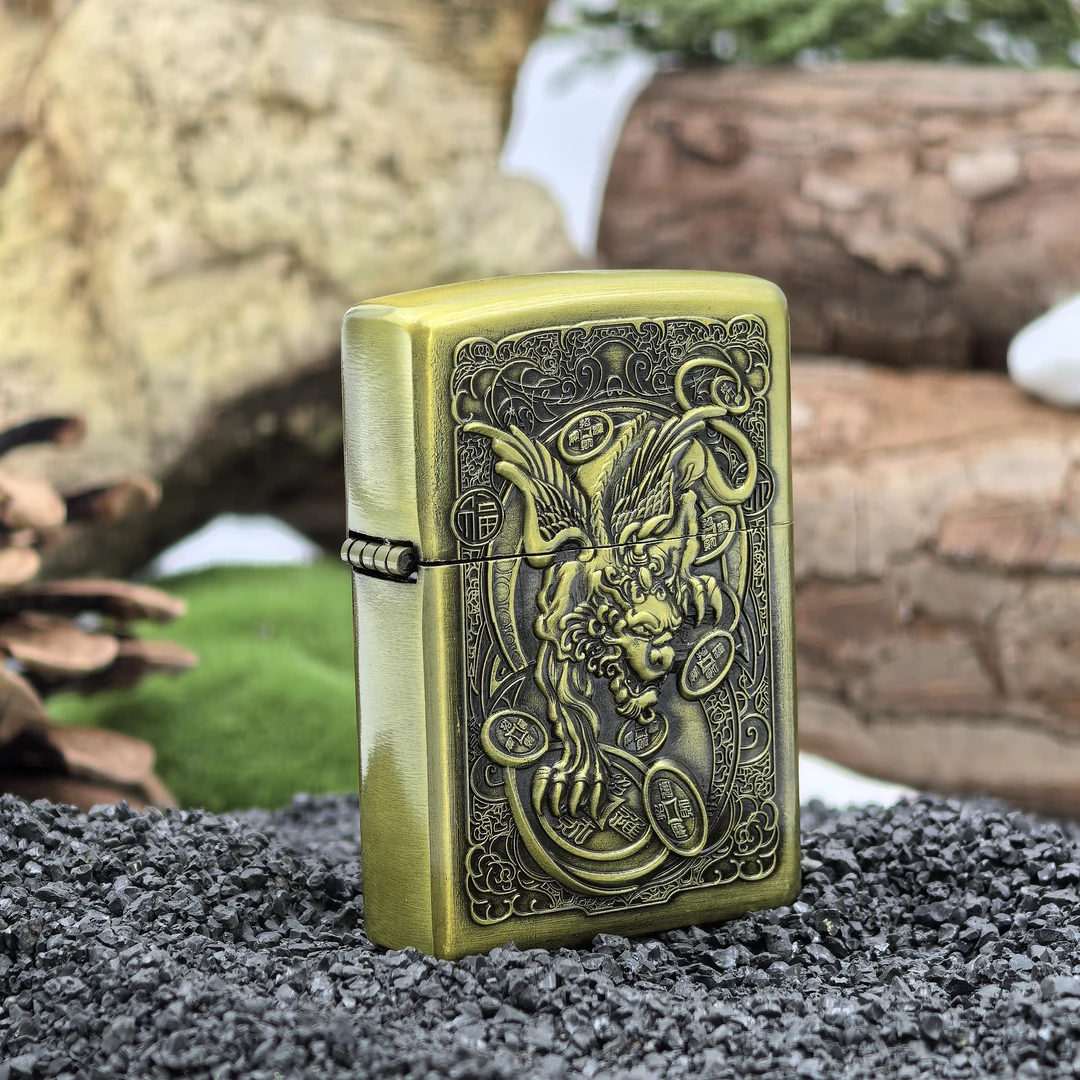 青铜貔貅 复古耐用超薄设计经典煤油打火机创意个性  裸机无油